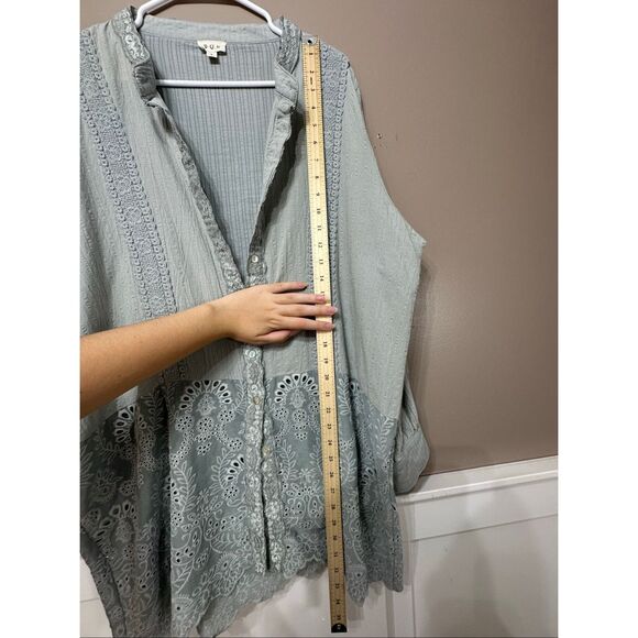 NWOT POL "See You at the Horse Range" Relaxed Fit Lace Eyelet Tunic Button Up L - Picture 10 of 12